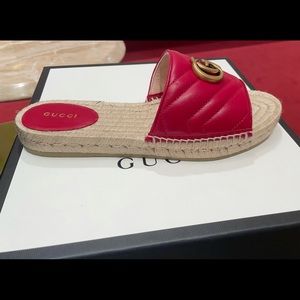 Double G Logo Leather Espadrilles